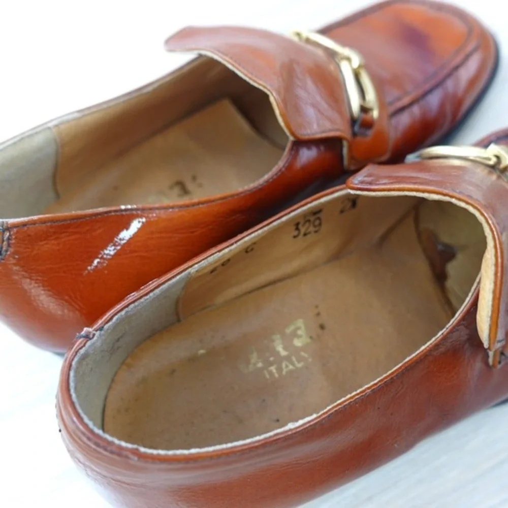 VINTAGE Italian Shoes Kids 35 2.5 Bourbon Brown Leather Horsebit Loafer‎ Formal